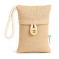 A small woven fabric pouch in a natural beige color, featuring a cream-colored braided rope handle and a matching rope button closure. The pouch is shown on a clean white background with a small green brand watermark on the right side.