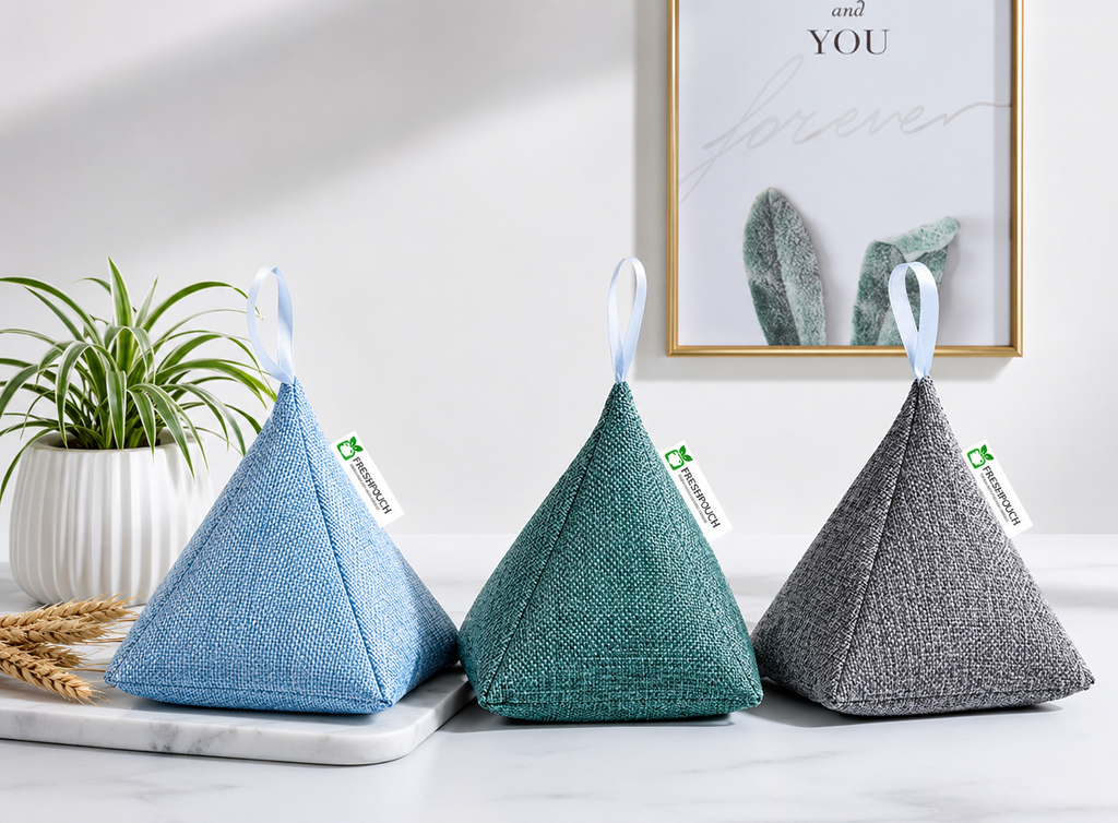 FreshPouch Home & Car Deodorizer – Triangle Bamboo Charcoal Air Purifying Bag for Cars, Furniture, Pet Areas & Large Spaces