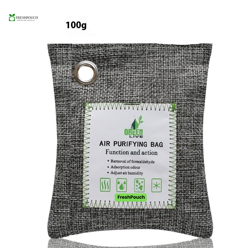 Air purifying bag with label on a white background