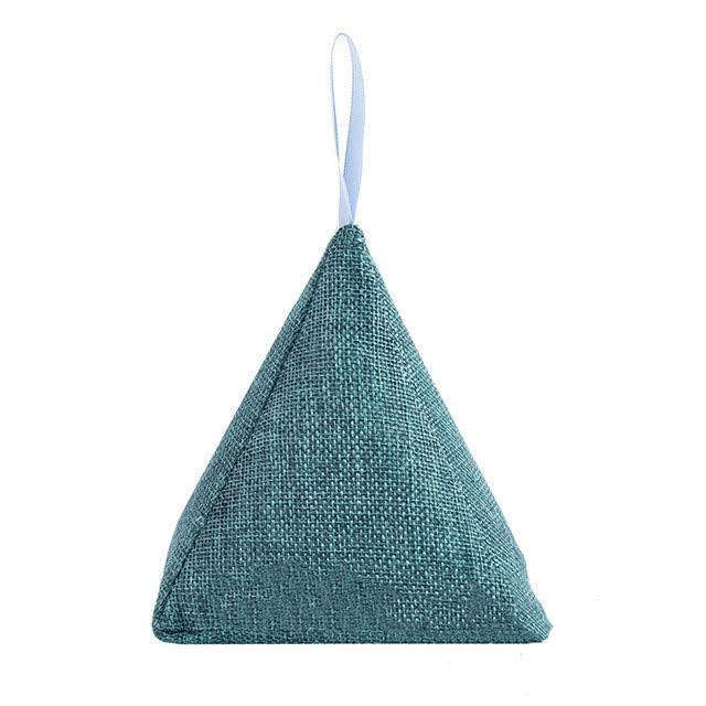 Teal textured triangle-shaped product on a white background