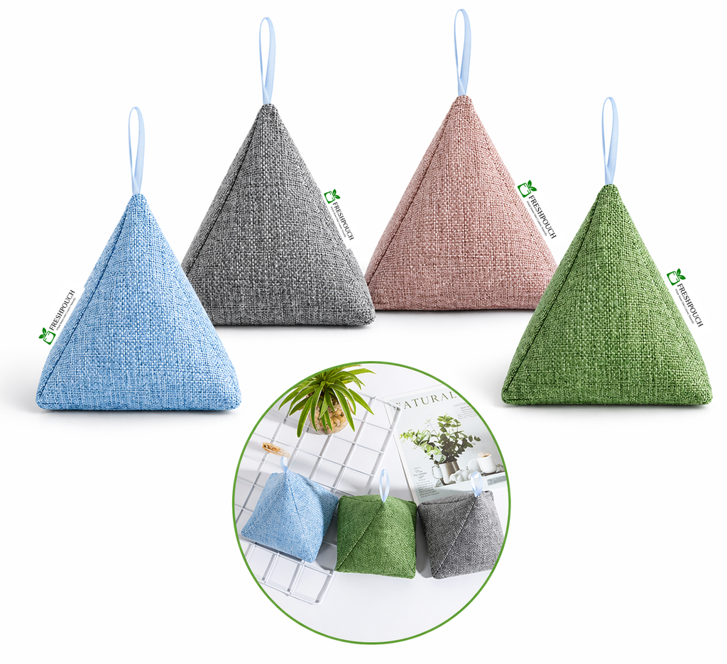 FreshPouch Home & Car Deodorizer – Triangle Bamboo Charcoal Air Purifying Bag for Cars, Furniture, Pet Areas & Large Spaces